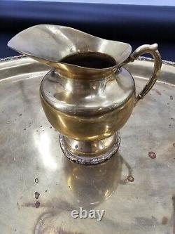 Vintage Mexican Brass 5pc Coffee Tea Kettle Cream & Sugar Tray Hecho En Mexico