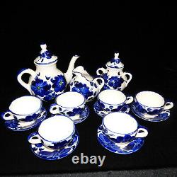 Vintage Mexican Talavera Coffee Tea Set Blue & White Floral Set Of 6 Pot, Sugar