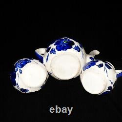 Vintage Mexican Talavera Coffee Tea Set Blue & White Floral Set Of 6 Pot, Sugar