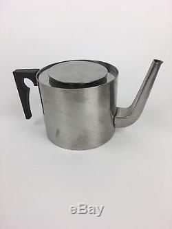 Vintage Mid Century Arne Jacobsen for Stelton Stainless Teapot Kettle Tray Set
