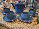Vintage Mid-century Desiree Denmark Cobalt Blue Sparta Teapot Cups & Saucers Set
