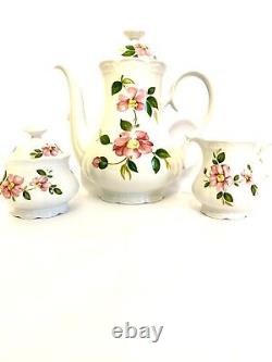 Vintage Mitterteich Bavaria Coffee Tea Pot Creamer Sugar Pink Flowers MIT359