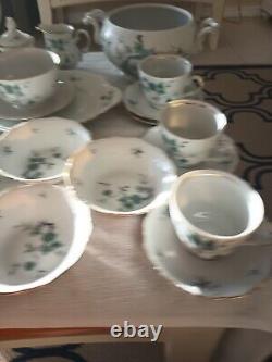 Vintage Mitterteich Bavaria Green Ming Gold Trim 24 Piece Set Tea Pot Server Ect