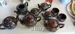 Vintage Moriage Redware Handpainted Japanese Floral Brown Tea Pot Set
