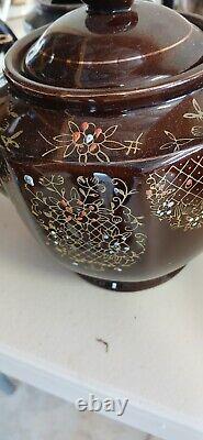 Vintage Moriage Redware Handpainted Japanese Floral Brown Tea Pot Set