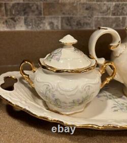 Vintage Mountainside Pottery Tea Pot Serving Set And Tray 24K Gold Trim
