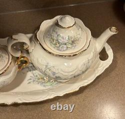 Vintage Mountainside Pottery Tea Pot Serving Set And Tray 24K Gold Trim