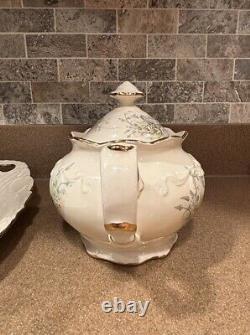 Vintage Mountainside Pottery Tea Pot Serving Set And Tray 24K Gold Trim