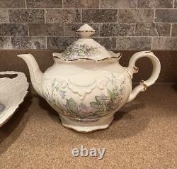 Vintage Mountainside Pottery Tea Pot Serving Set And Tray 24K Gold Trim