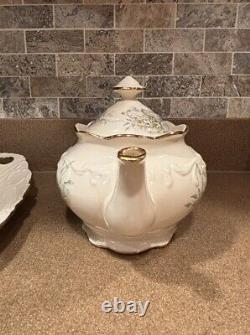 Vintage Mountainside Pottery Tea Pot Serving Set And Tray 24K Gold Trim