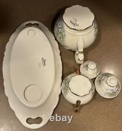 Vintage Mountainside Pottery Tea Pot Serving Set And Tray 24K Gold Trim