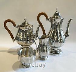 Vintage Old Newbury Crafters Pewter Tea Set Coffee Teapot Sugar Creamer NOS