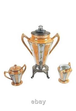 Vintage Orange Floral Fraunfelter Royal Rochester China Teapot Set Percolator