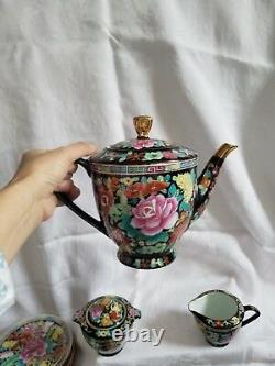 Vintage Oriental Chinese Tea Set X 6 person Teapot/Teacups/plates/creamer 22pc