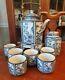 Vintage Oriental Tea Set With Tea Caddy And Warmer Blue And White Hexagon