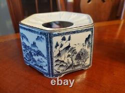 Vintage Oriental Tea Set with Tea Caddy and Warmer Blue and White Hexagon