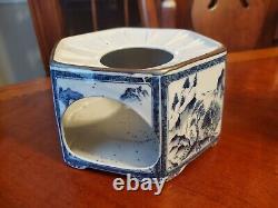 Vintage Oriental Tea Set with Tea Caddy and Warmer Blue and White Hexagon