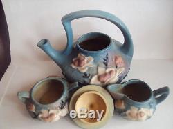 Vintage Original Roseville Pottery Magnolia Teapot Tea Pot/Sugar/Creamer Set