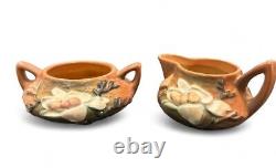 Vintage Original Roseville Pottery Magnolia Teapot Tea Pot/Sugar/Creamer Set