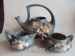 Vintage Original Roseville Pottery Magnolia Teapot Tea Pot Sugar Creamer Set