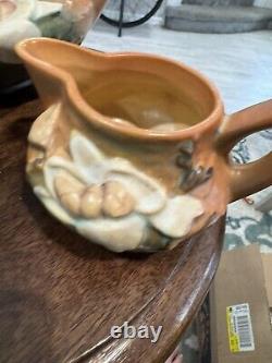Vintage Original Roseville Pottery Magnolia Teapot Tea Pot/Sugar/Creamer Set