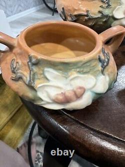 Vintage Original Roseville Pottery Magnolia Teapot Tea Pot/Sugar/Creamer Set
