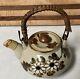Vintage Otagiri Japan Handcrafted Gray Stoneware Teapot With Rattan Handle Set