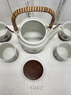 Vintage Otagiri Stoneware Mushroom Set Teapot & 6 Teacups 60's 70's