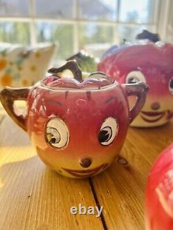 Vintage PY Japan Apple Teapot SET 1 S&P Creamer Sugar Anthropomorphic Happy Face