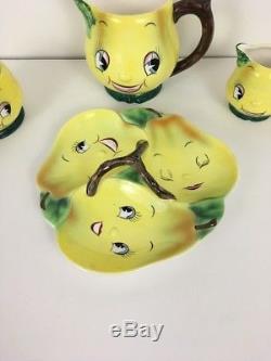 Vintage PY Japan Lemon / Pear Smiley Face Anthropomorphic Tea Set RARE