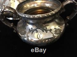 Vintage Pairpoint Mfg New Bedford Quadruple Plate Teapot, Sugar Bowl Creamer Set
