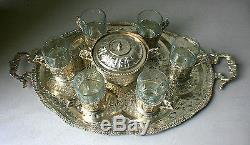 Vintage Persian Silver Tea Set with Tray, Sugar Bowl and Arcoroc France Plates