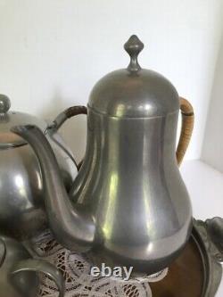 Vintage Pewter Tea Service Set Meeuws & Zoon Den Haag Tray Teapot & Coffee Pot