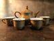 Vintage Porcelain Tea Pot Set With Lid Qing Dynasty Woven Cups Bamboo Weave Rare