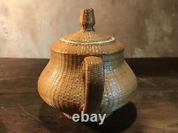 Vintage Porcelain Tea Pot Set With Lid Qing Dynasty Woven Cups Bamboo Weave Rare