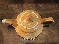 Vintage Porcelain Tea Pot Set With Lid Qing Dynasty Woven Cups Bamboo Weave Rare
