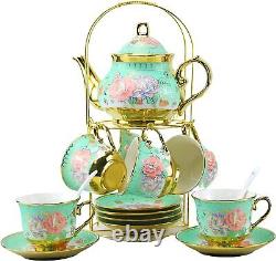 Vintage Porcelain Tea Set Special Gift With Metal Holder, European 20 Pieces