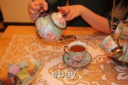 Vintage Porcelain Tea Set Special Gift With Metal Holder, European 20 Pieces