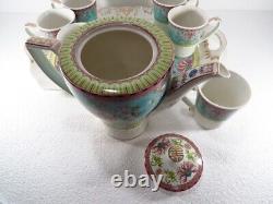 Vintage Porcelain Tea Set of 6 with Tray and Teapot White and Blue Flowers