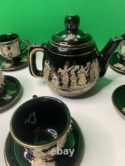 Vintage Porcelain Tea or Coffee Set 13 Pieces 24kt Gold Hand Made in Greece