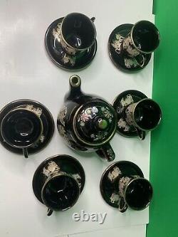 Vintage Porcelain Tea or Coffee Set 13 Pieces 24kt Gold Hand Made in Greece