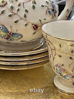 Vintage Porcelain Teapot Summer Enchantment By Lenox 2003 Plates 2006 Set Of 7