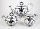 Vintage Porcelain Teapot Tea Set Floral Silver Overlay Split Handles Germany