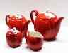 Vintage Porcelier Vitreous China Tomato Tea Set 2 Teapot Creamer Sugar Red