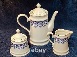 Vintage Portuguese Porcelain Teapot Coffee Pot Creamer & Sugar Blue & White Mint