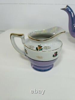 Vintage Purple Japan Luster Ware Teapot Set Creamer Sugar Porcelain Floral