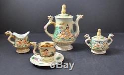 Vintage R Capodimonte Cherub Tea Set Saucers Teapot Creamer Gold Gilt With Case W1