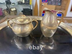 Vintage Reed & Barton Americana Teapot Cream Sugar Tray Set MCM Silverplate