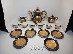Vintage Renaissance Hand Painted Black Teapot w Embossed Gold Fairy Design