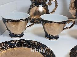 Vintage Renaissance Hand Painted Black Teapot w Embossed Gold Fairy Design